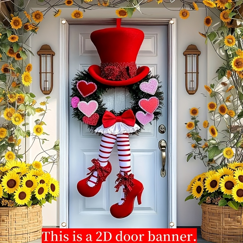 

Valentine's Day 2d Door Banner - Red & Heart Garland, Polyester, Easy To Hang, Fits Standard Doors, Entryway Decor, Christmas & New Year's, 35.4x70.8 Inches, Decor