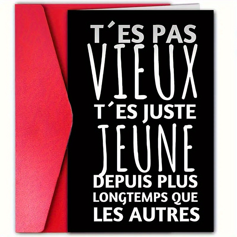 TEMU 1pc, Fun French Birthday Card With Envelope (4.72 X 7.09 Inches), Black Background With Figures, Suitable For Family, , Men And Women, Small