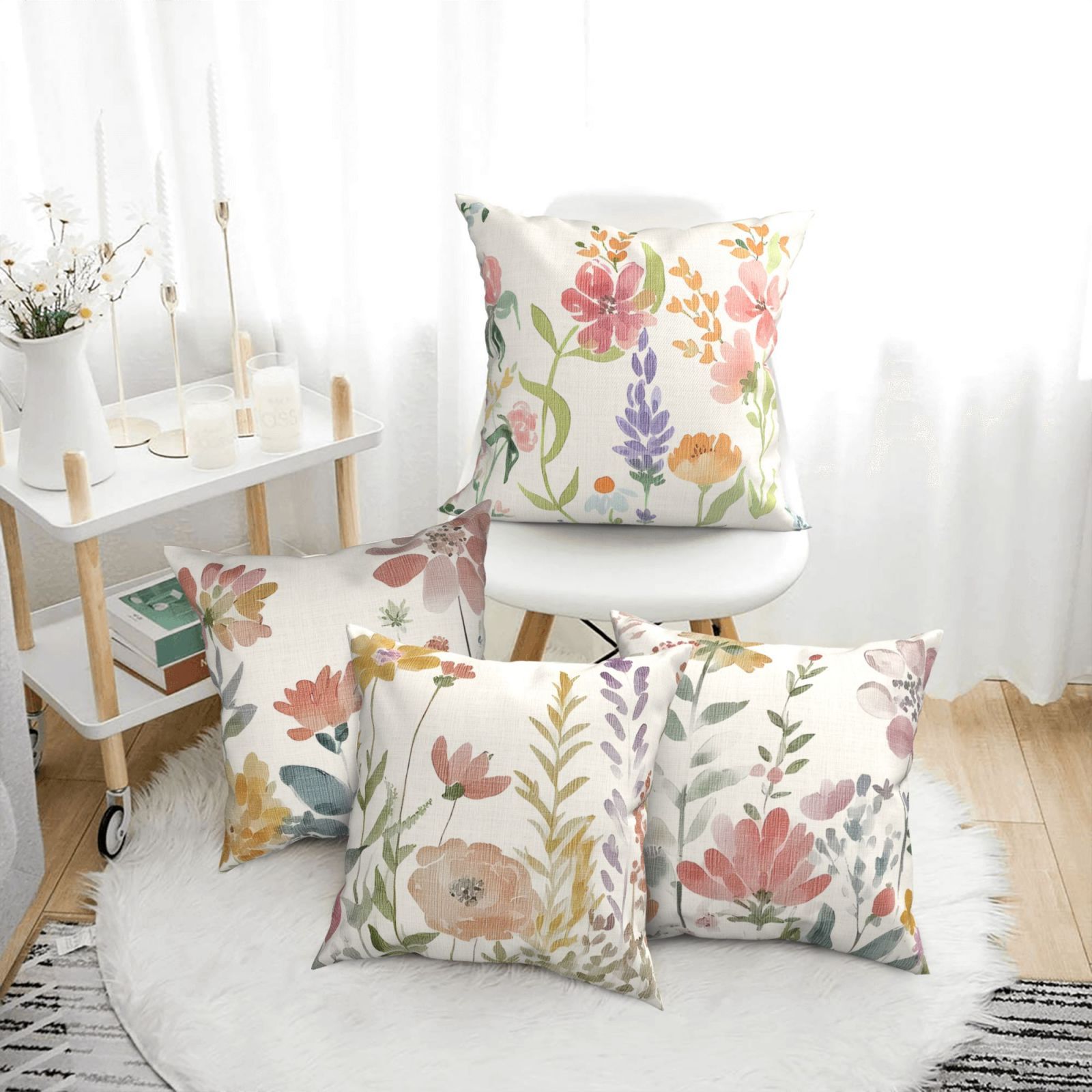 

4pcs Contemporary Floral Throw Pillow Covers, Blend, Watercolor , Zippered Single-sided Cushion Cases, Machine Washable, With Pillow Core Not Included For Home Decor, Sofa, Chair, Living Room