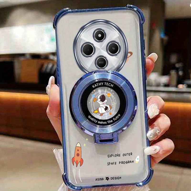 TEMU Phone Case: Transparent Astronaut Phone Holder Case On For Xiaomi Redmi 14c 4g Redmi14c 4g Anti-knock Shock Proof Stand Back Cover