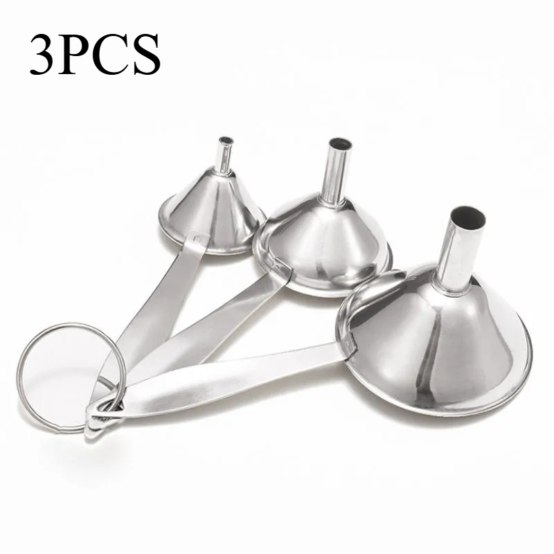 TEMU Long Handle Mini Funnels Kitchen Funnels With Cleaning Brush Stainless Funnel 3 In 1 Funnels For Filling Bottles Small Kitchen Funnel Set For