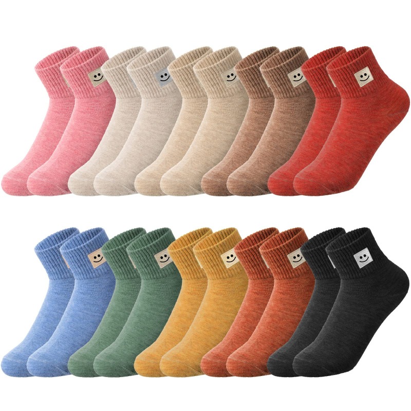 TEMU 10 Pairs Women's Mid-calf Socks Suitable For Autumn , & Heart Pattern Solid Colors, Soft Breathable Moisture-wicking Stretchy Fit Tights,