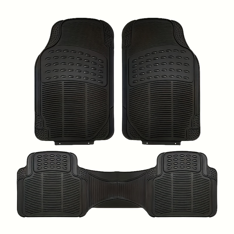 TEMU 3pcs Heavy-duty Rubber Floor Mat Set For Cars - Front And Rear Non-slip Black Carpet Mats With Pvc Grip For Enhanced Safety In Wet - Durable
