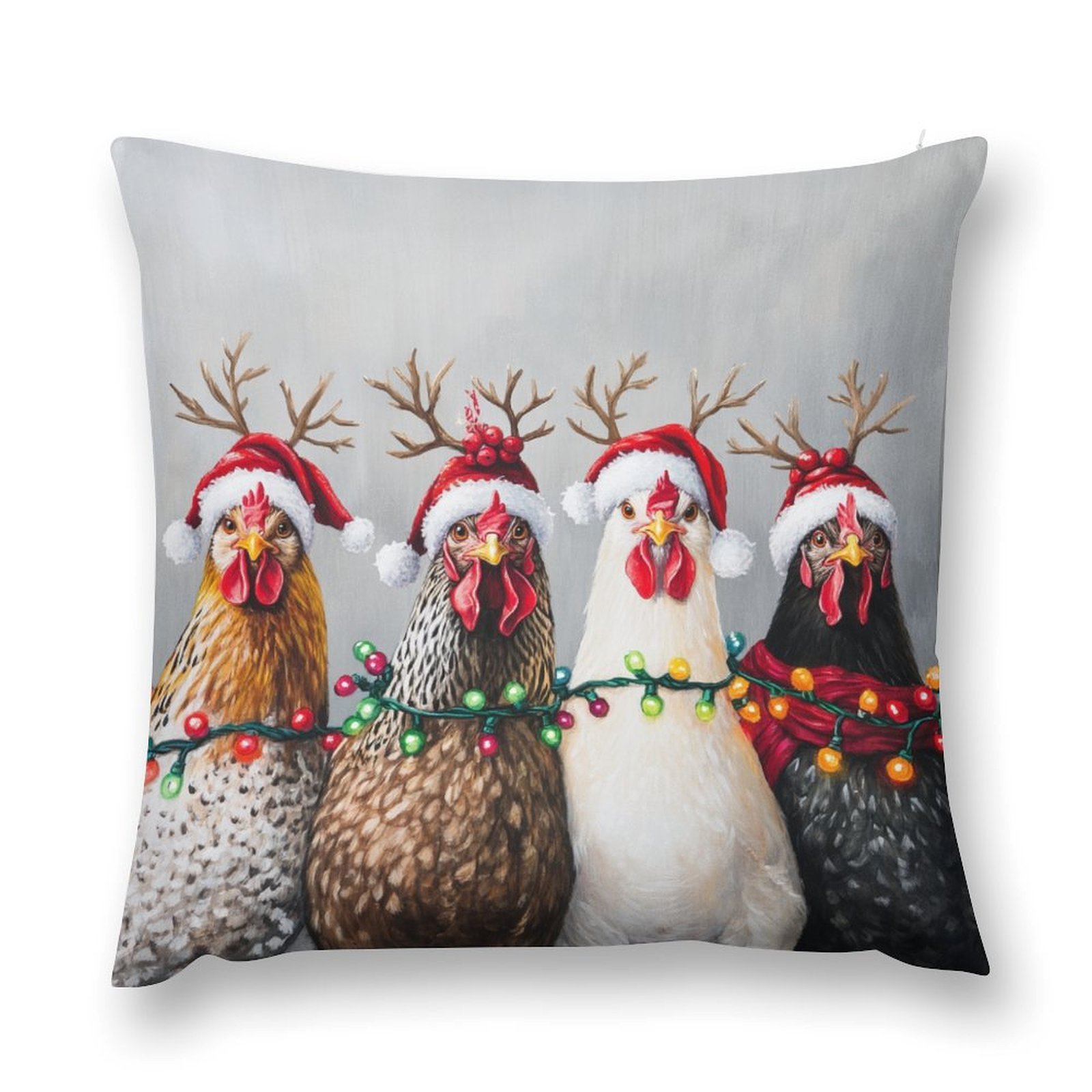 

Chickens In Christmas Hats - 18x18in Square Pillow Cover, & Bedroom Decor (pillow Not Included), Chickens Decor, Christmas Decor