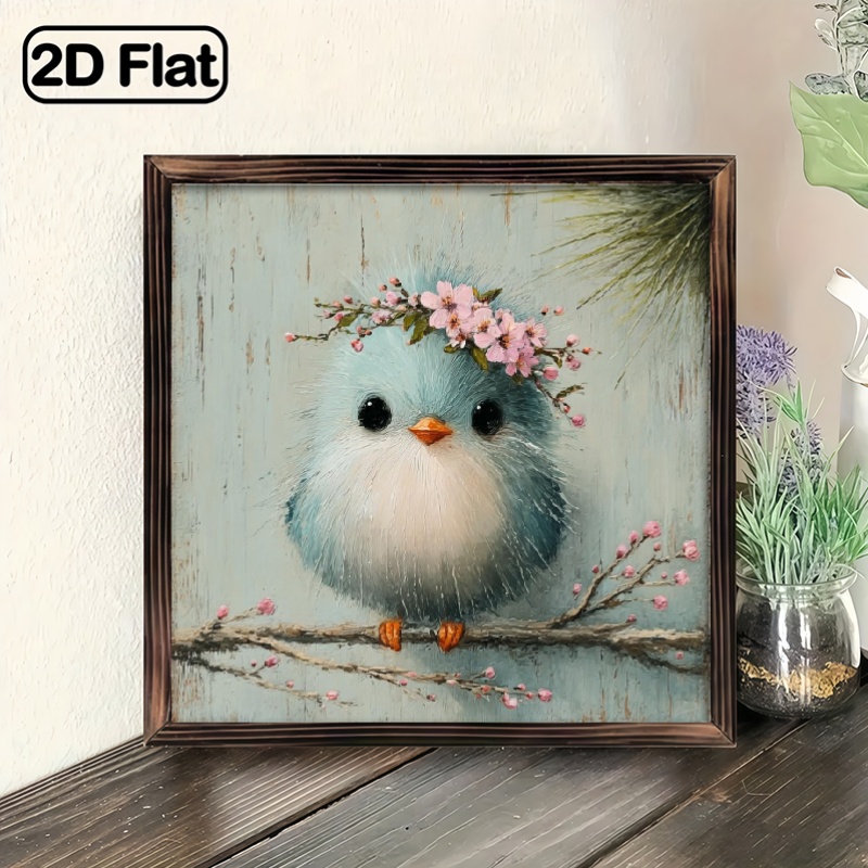 TEMU 2d Flat, 2d Flat Wooden Print, 1pc, Vintage Style Bird And Wooden Decoration, Suitable For Wall Decor In Farmhouse, Living Room, Bedroom, Garage
