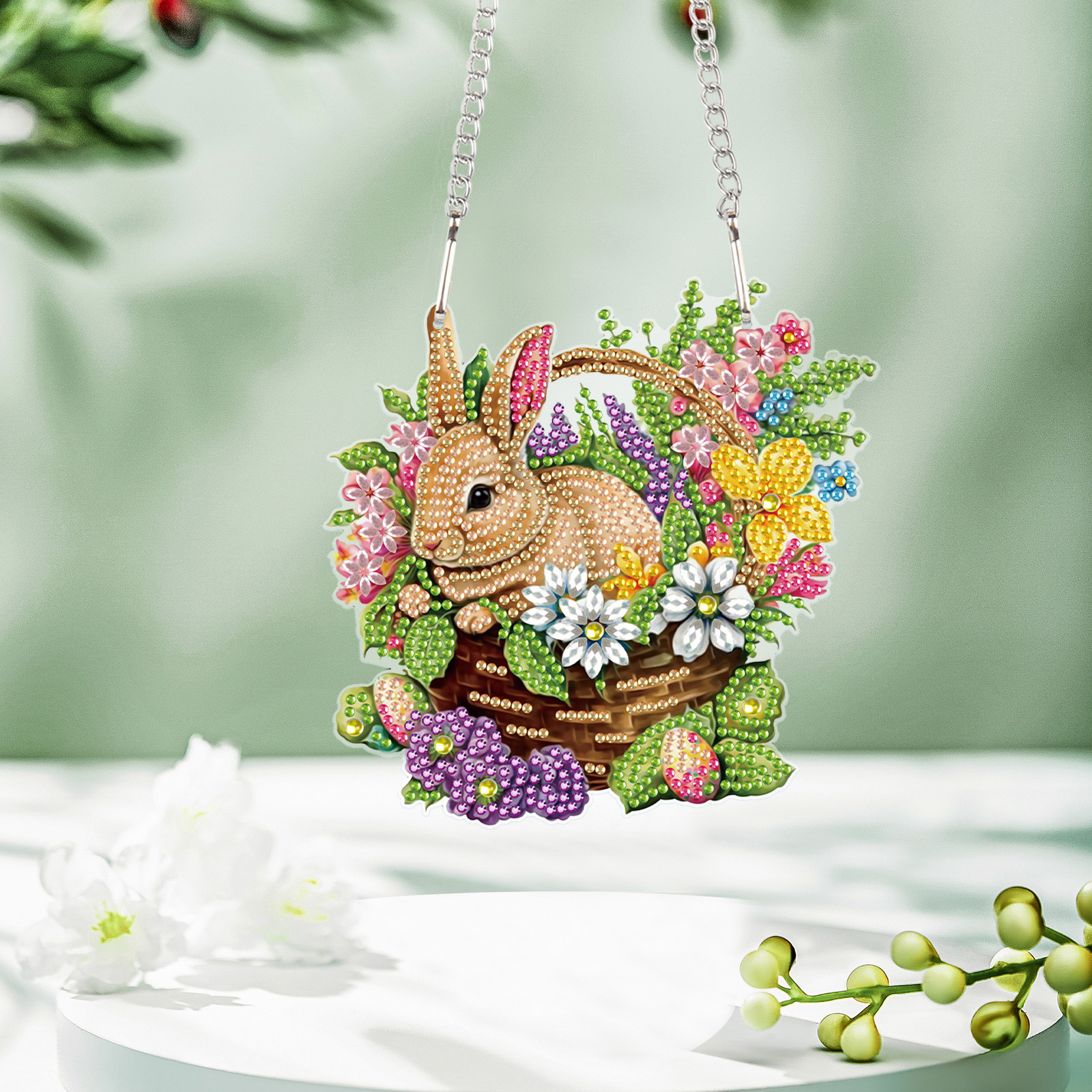 

[sparkling Crystals] Easter Sparkle Diamond Painting Kit - Vibrant Rabbit Basket Pendant With Acrylic Gemstones, Unique Shaped Crystals, Ideal Gift For , Diamond Art Kits