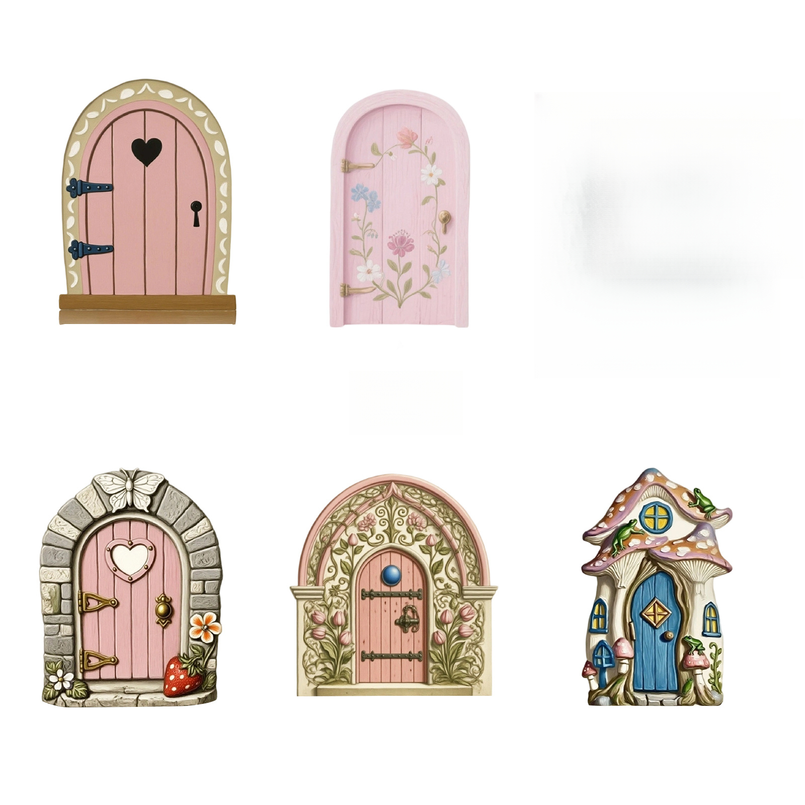 TEMU 2d Flat, 2d Flat - 5pcs Mini Fairy Door Garden Decoration Set - Creative 2d Flat Cottage Door Ornament, Suitable For Home, Bedroom, And Living
