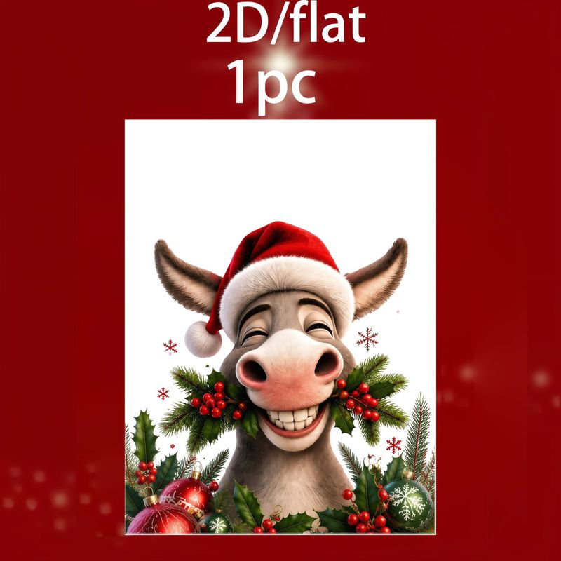 TEMU 1pc, Nouveau autocollant plat 2D pour fenêtre, motif âne avec chapeau de Père Noël, convient pour la décoration d'embellissement de vitre de