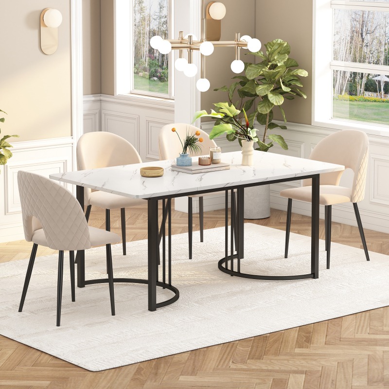 TEMU 140 X 80cm Dining Table, Single Modern Kitchen Table With A Metal Frame, Rectangular Design Featuring A Modern Marble Pattern, Adjustable Feet