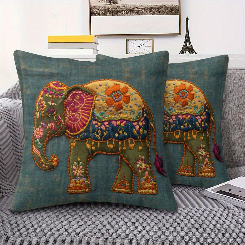 TEMU Juego de 2 Fundas para Cojín de Felpa Corta con Estampado Unilateral, Tela Ultra y Colorida con de Elefante, Lavables a y en Máquina, 45x45 cm,