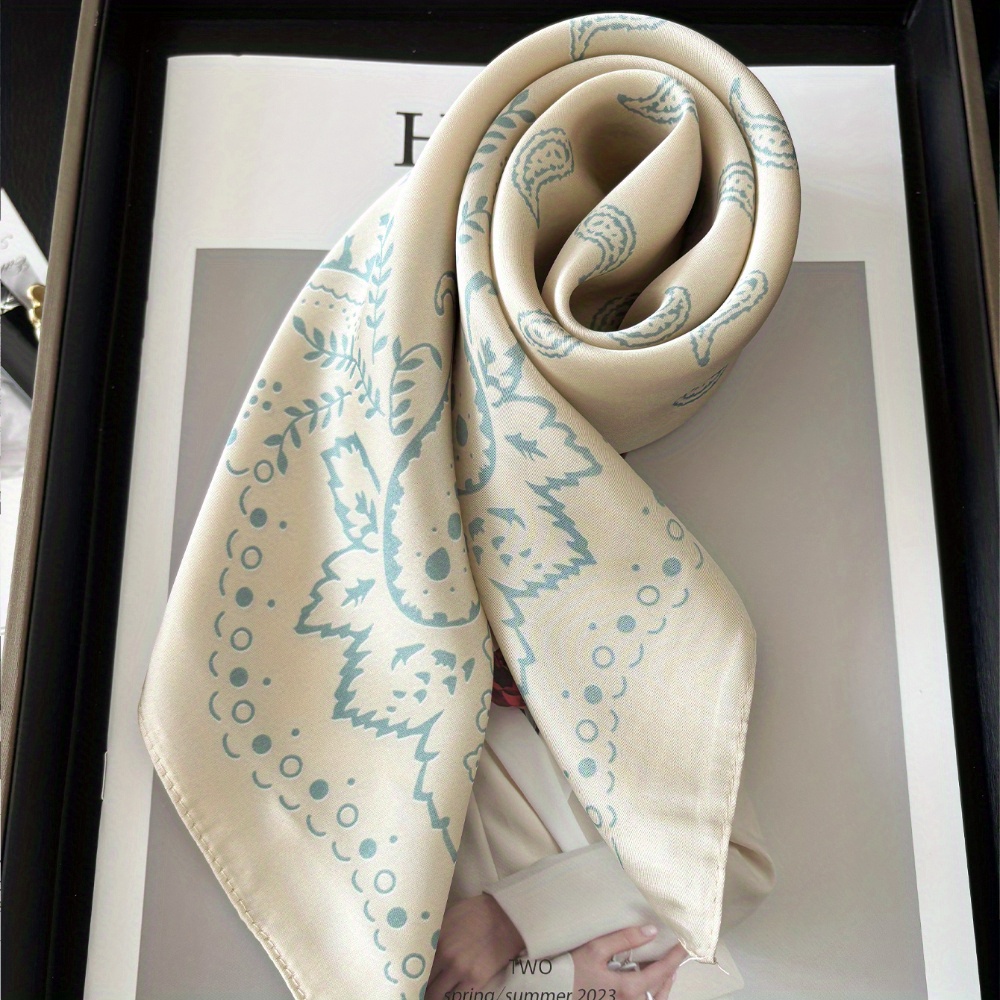 women's satin square head scarf floral print light blue Temu Bahrain