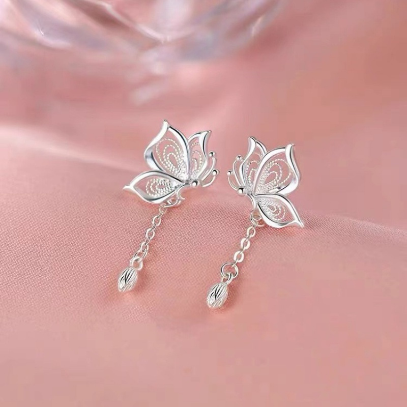 

2pcs Elegant 925 Tassel Earrings, Light Luxury Design, High-end Fresh - White, Small