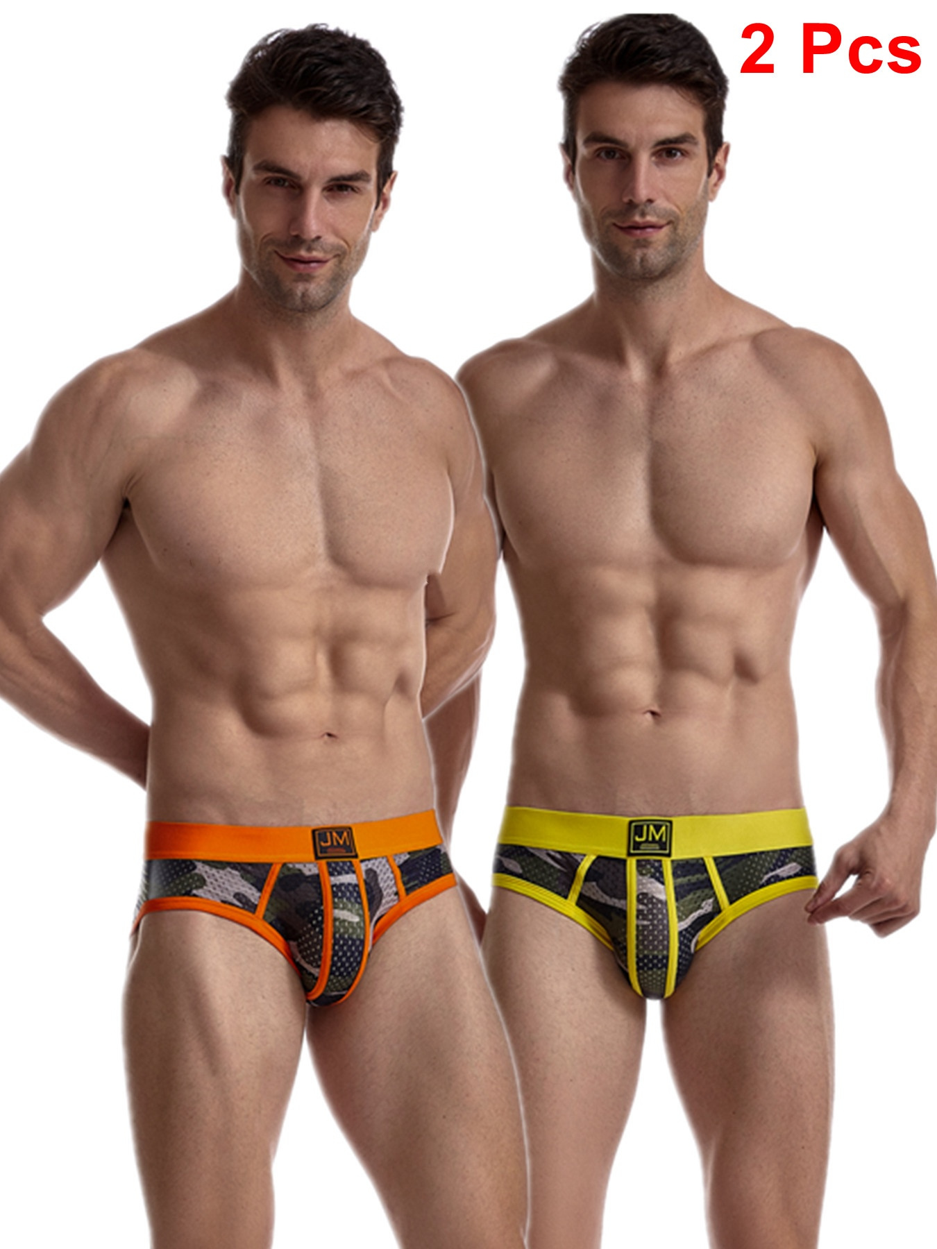 2pcs jockamil mens low waist camouflage print underwear breathable mesh fabric translucent design for daily   sports underpants camouflage pattern breathable mesh brief