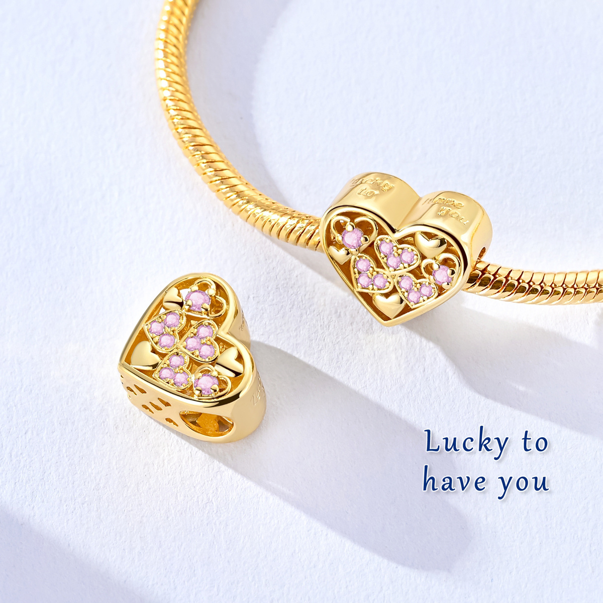 E-shop Kupfer 925 versilbert, 1 Stück goldenes Herzperlen-DIY-Anhänger, Schmuckherstellung Geburtstagsgeschenk Valentinstag Weihnachtsgeschenk
