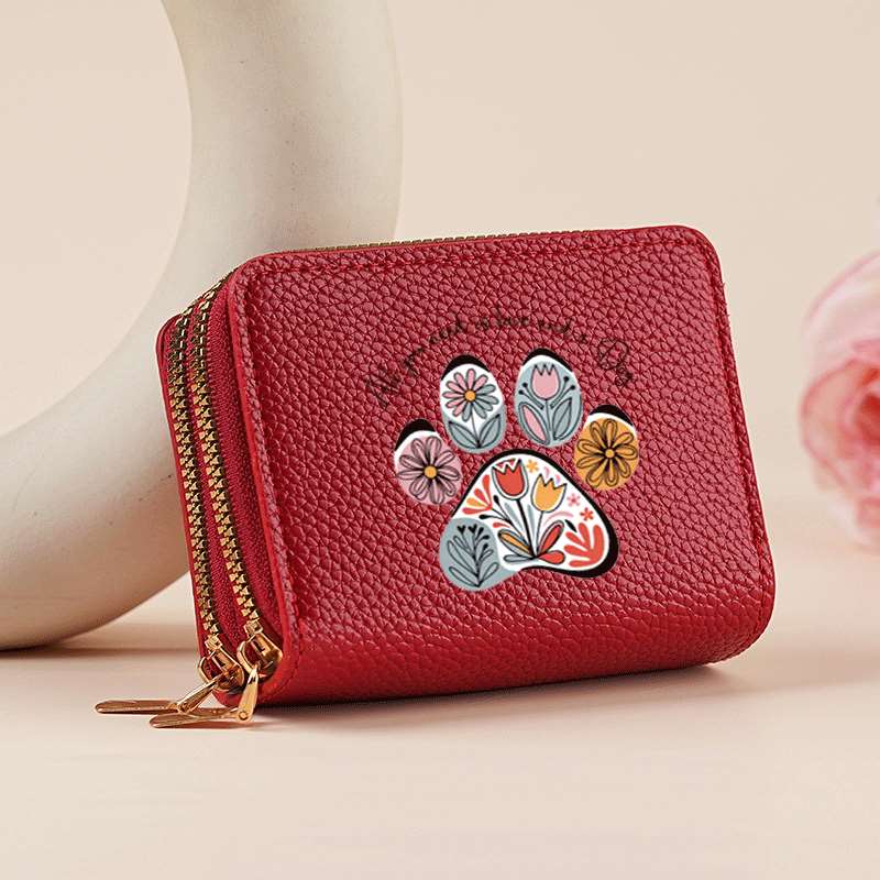 TEMU 1pc Women's Bohemian Nordic Card Holder With Double Zipper Accordion - Paw Print & Card Case, Expandable Wallet For Ids, Credit/debit Cards -
