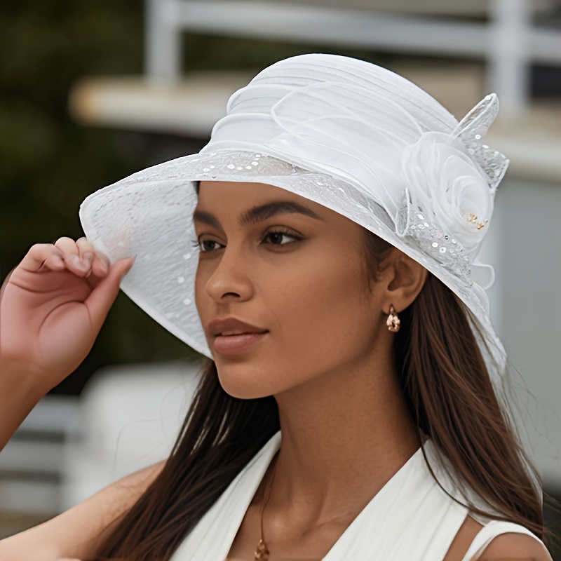 1pc fisherman hat for women summer mesh wide brimmed hat elegant and stylish with floral decoration sun shading simple casual fashionable and versatile suitable for daily use    