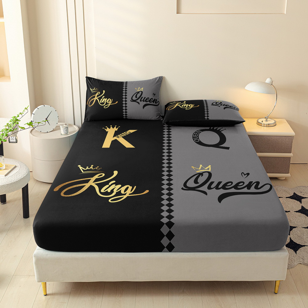 TEMU 3pcs Black And White, Queen And King Printed Fitted Sheet Set, Queen Mattress Cover, Twin Mattress Protector, King Bedding, Polyester Machine