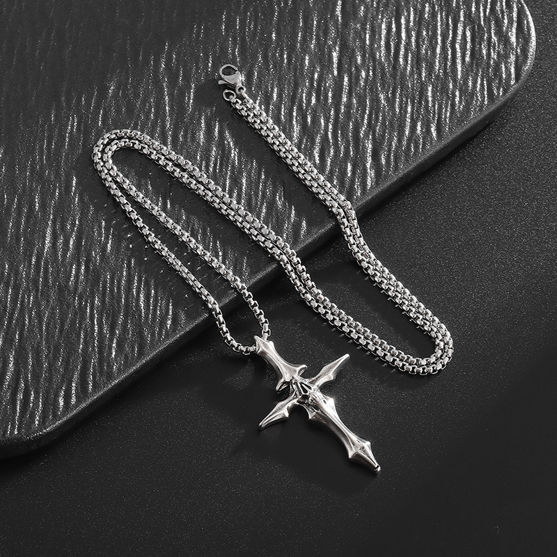 Punk Dark Skull Bone Cross Necklace, Trendy Pendant
