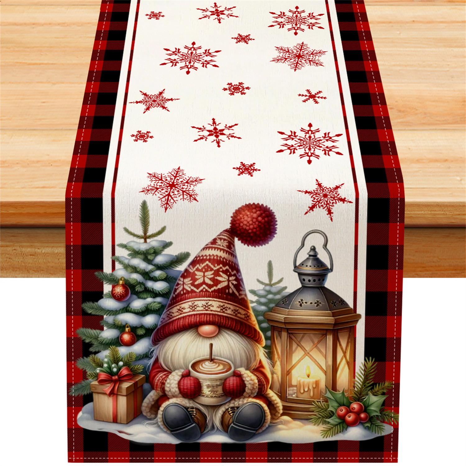 TEMU 1 Pack Gnome Pine Branch Christmas Ball Snowflake Christmas Table Runner For Kitchen Dining Table Home Holiday Decoration
