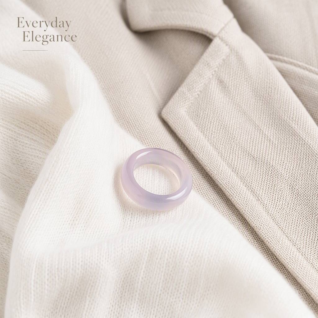 Women's Minimalist Translucent Lotus Pink Band Ring, Stackable