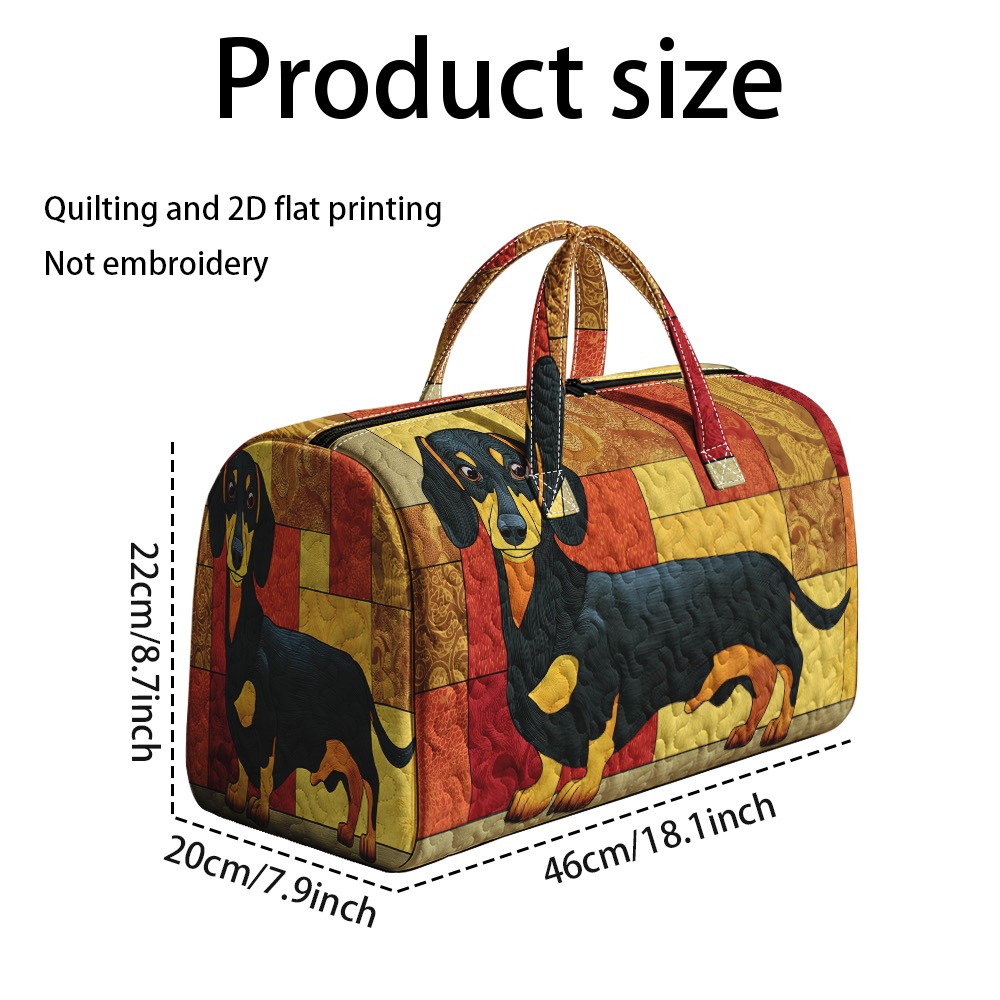 TEMU 1pc Ridesay Large Quilted Tote Bag Suitable For Travel & Weekend Stays - Dachshund Print Handbag With Quilted, Polyester Rectangular Storage Bag