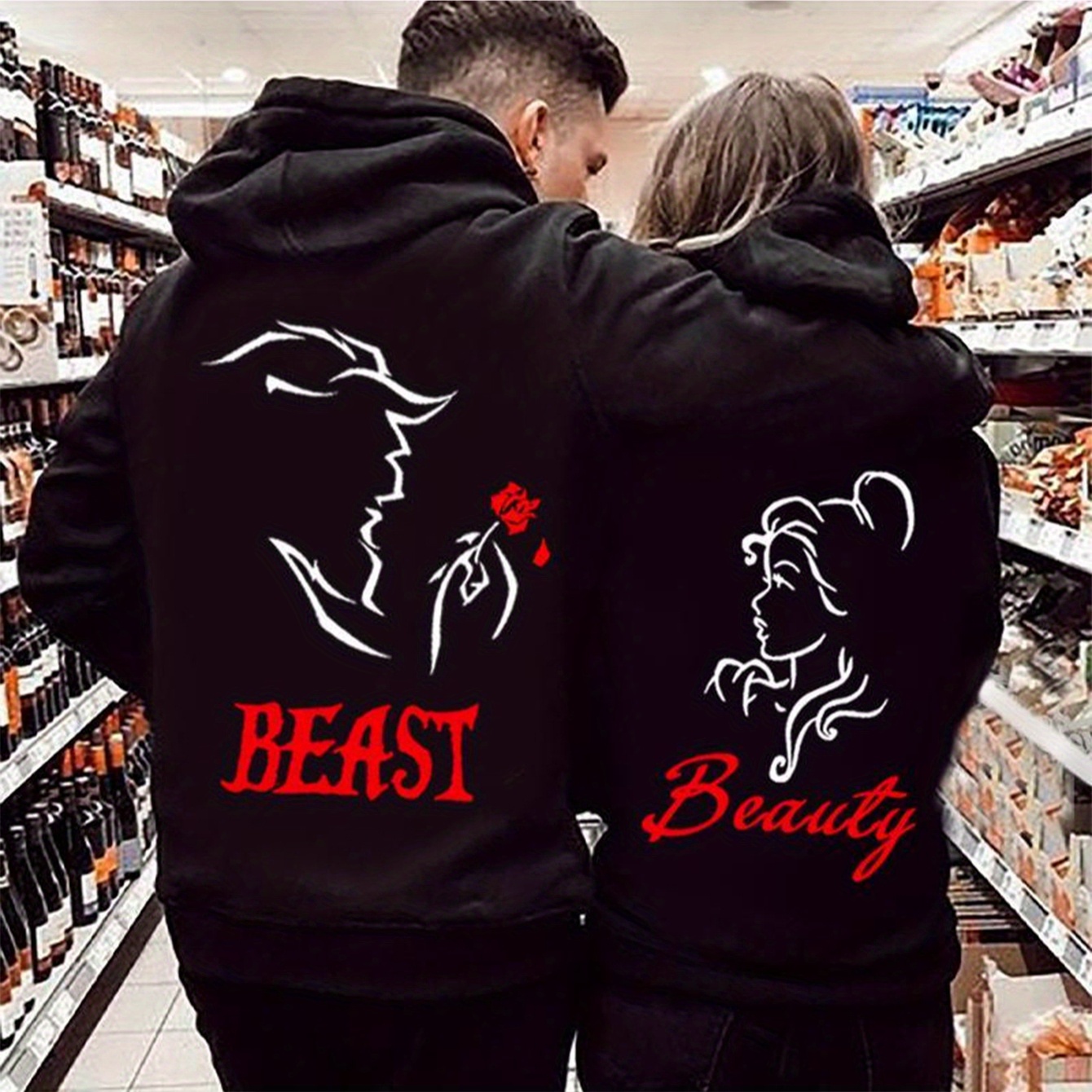 

Valentine' | Valentine's Day ' & Beauty' Couple Hoodies - , 300g , Casual Long Sleeve With Kangaroo Pocket, Ideal For Outdoor Activities