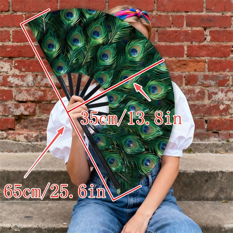 TEMU 1pc Men's -looking Pearooster Feather Handheld Fan - With Eye-spot Patterns, Lightweight Portable Cooling Fan For Mardi Gras, Christmas Parties,