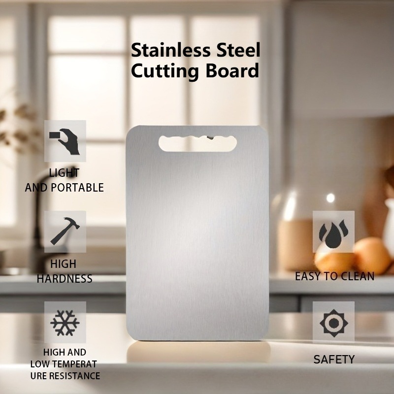 3 шт. прочная разделочная доска из нержавеющей стали пищевого класса,   и портативная   доска для нарезки,   подходит для кемпинга, использования на открытом воздухе, домашних кухонь и ресторанов. отлично подходит для нарезки фруктов и овощей, а также как инструмент для барбекю Детали 5