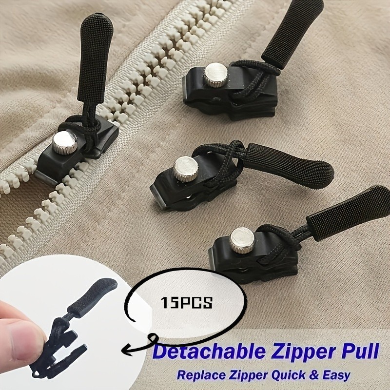 TEMU 15pcs Universal Zipper Repair Kit, Including 3 Different Sizes Of Black Zippers, Suitable For Repairing Backpacks, Jackets, Coats, Tents, And