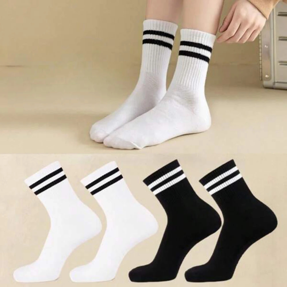TEMU 2 paires de chaussettes à rayures , une paire et une paire en blanc