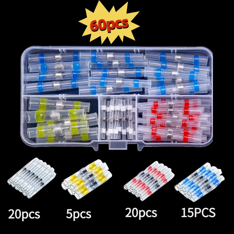 TEMU 60pcs Thickened Solder Ring Heat Shrink Connector Sleeve, Pe Insulated Heat Shrink Tubing With Storage Box, Wire Crimp Connector, Special Wiring