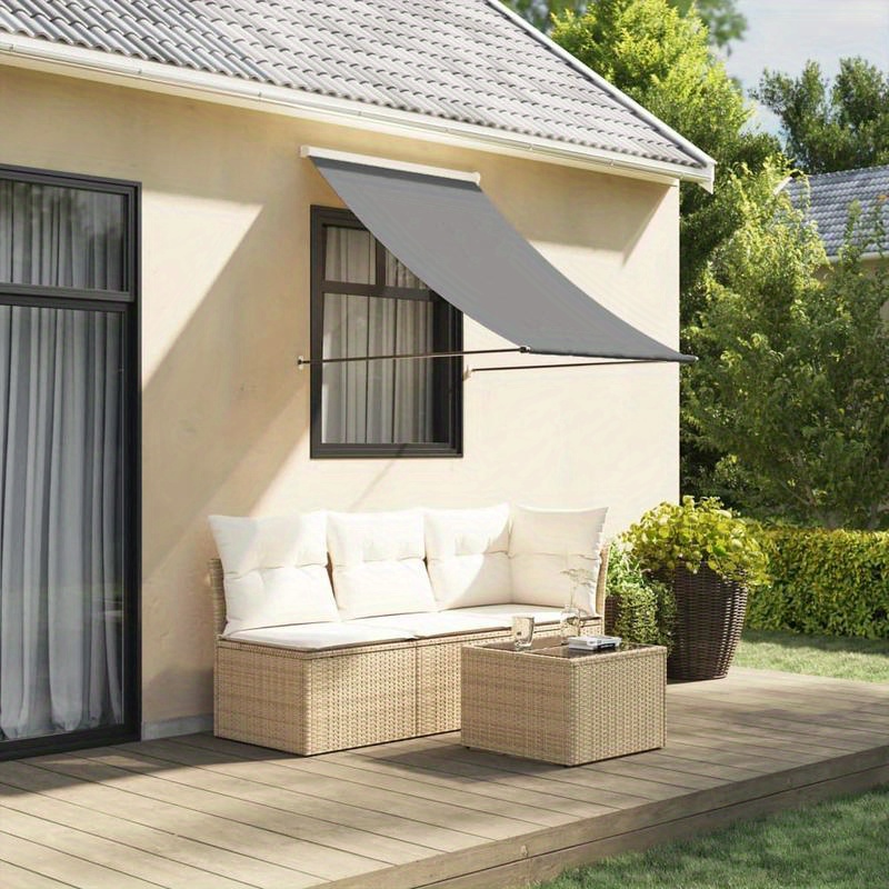 TEMU Persiana retráctil de tela antracita y acero 150x150 cm, toldos exteriores para puertas y ventanas de patio