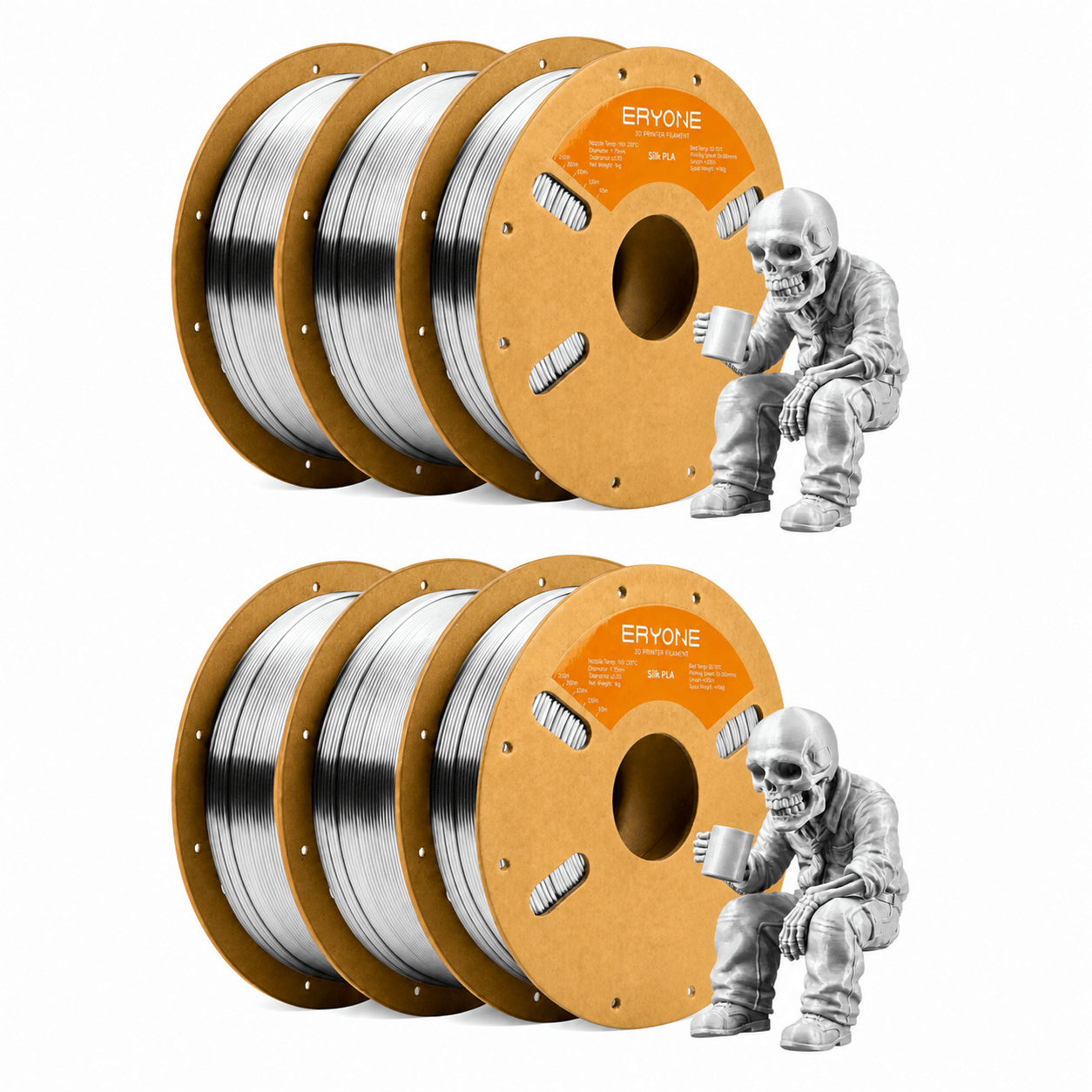 Eryone Pla 3d Printing Filament 6 Rolls, 6kg 1.75mm +/-0.03mm, Easy And Transition