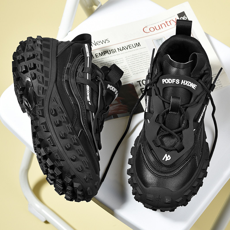 Dark Style Casual Shoes, Tire Tread Sole Height-Increasing Shoes, Street Cool All-Match Outdoor Sports Shoes