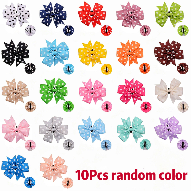 TEMU 10pcs/set Random Color Polka Dot Pet Bow Collars, Removable Adjustable Dress Up Decor Additions For Dogs And Cats, Holiday , Without Battery