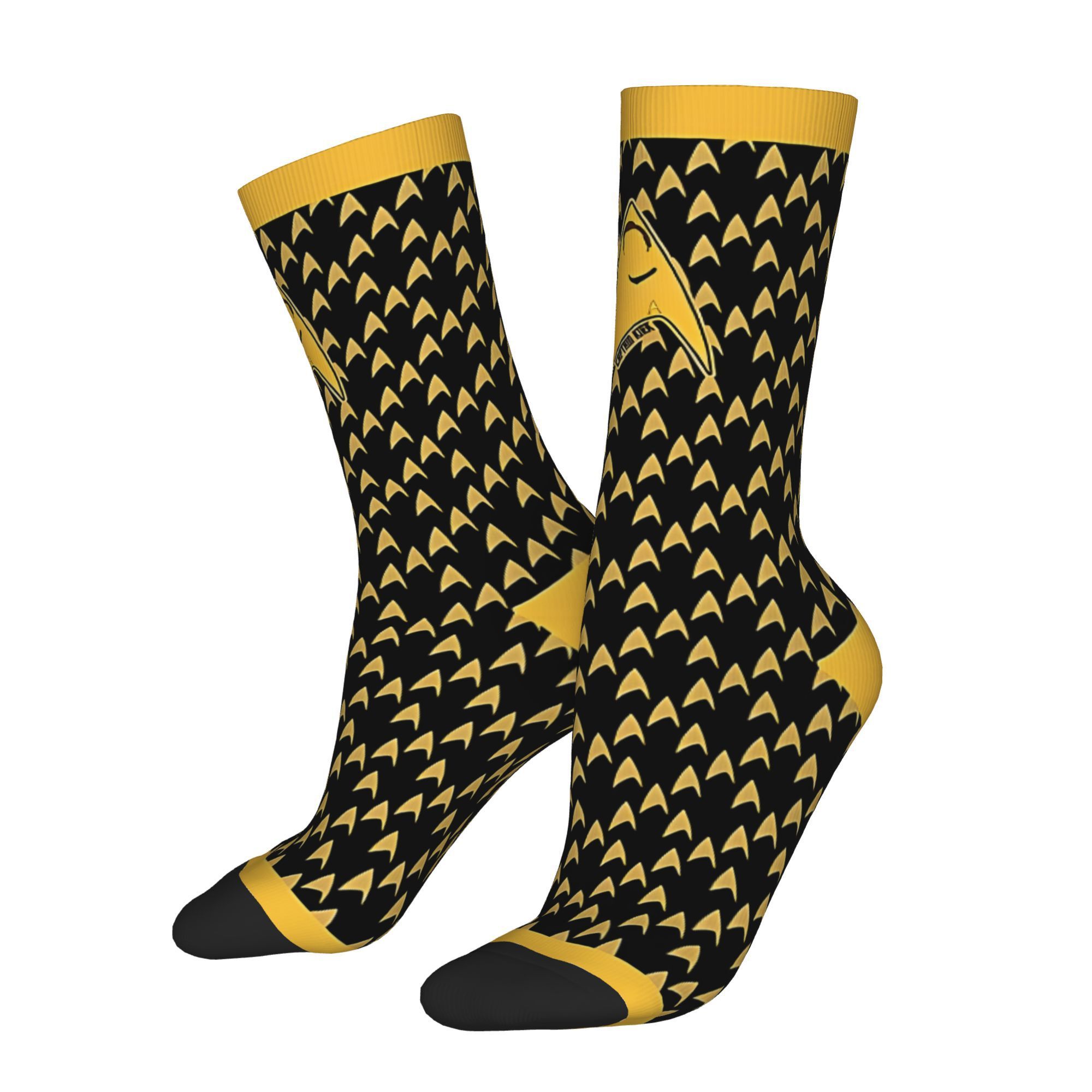 

1 Pair Of Captain Inspired Crew Socks - Vintage Style, Fun & Quirky Black With Yellow Accents, Polyester , Casual Streetwear For Men