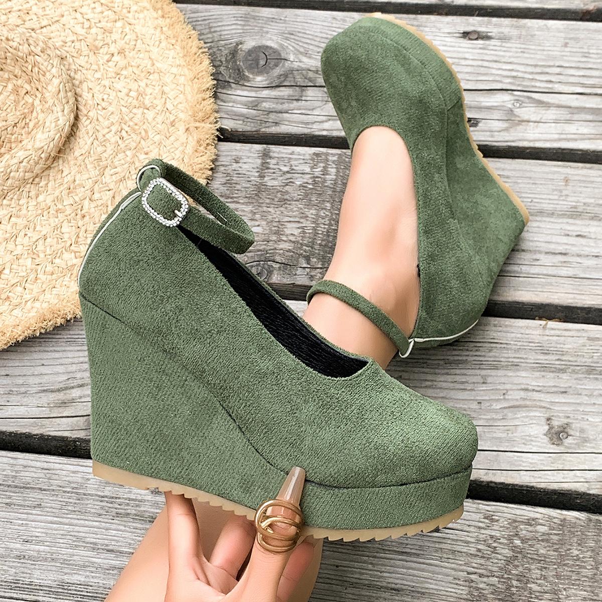 TEMU Velvet Platform Heel Women's Shoes, Women Shoes