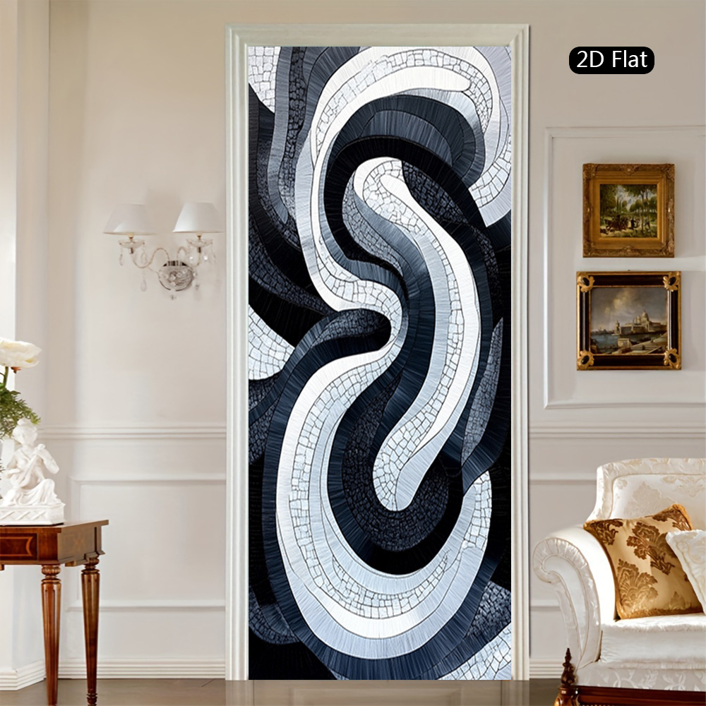 1pair wave pattern peel and stick murals abstract geometric door decal black white gray door sticker gorgeous door decal modern   poster for bedroom living room door decoration 2d flat self   polyvinyl chloride material