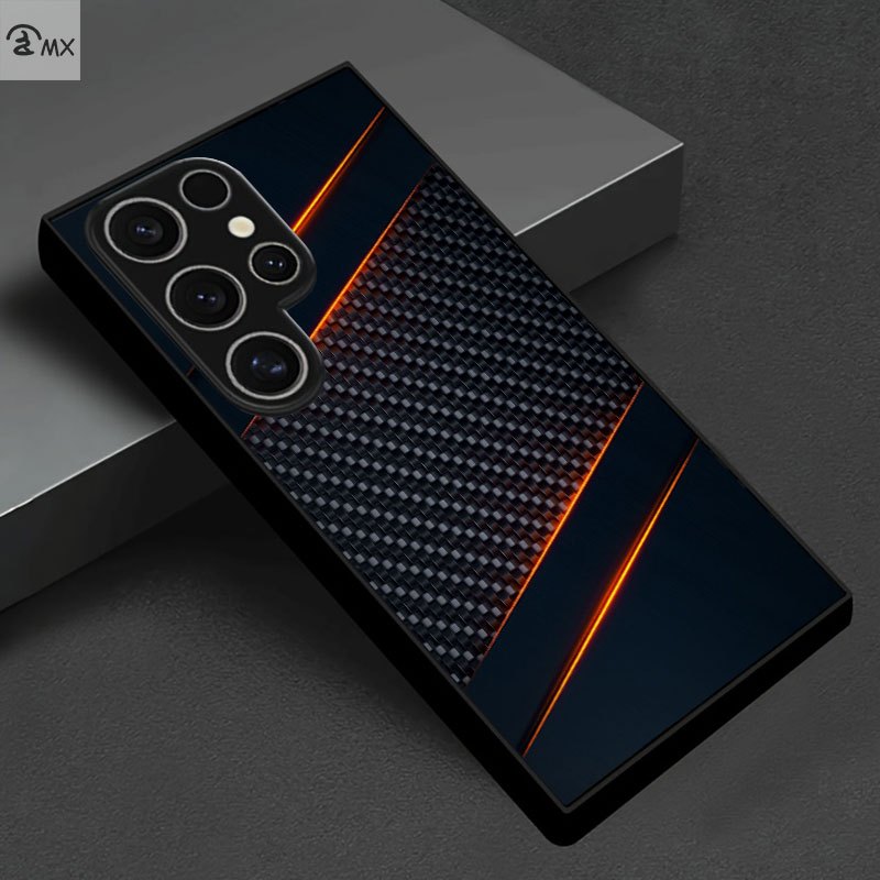TEMU Phone Case - Carbon Fiber Texture And Orange Suitable For , S25ultra, S25plus, S25edge, S25, S24, S24plus, S24ultra, S24fe, S23, S23ultra,