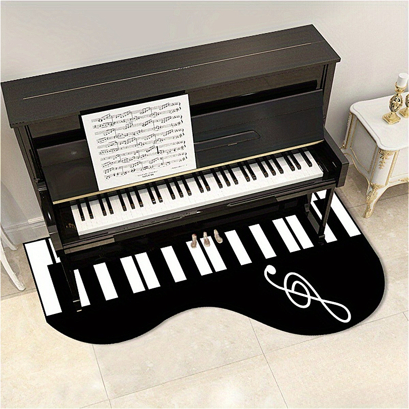 TEMU 1pc Modern Piano Key With Music - Black & White Irregular Rectangular Rug Suitable For Bedroom, Hallway, Entryway - Machine Washable Soft Piano