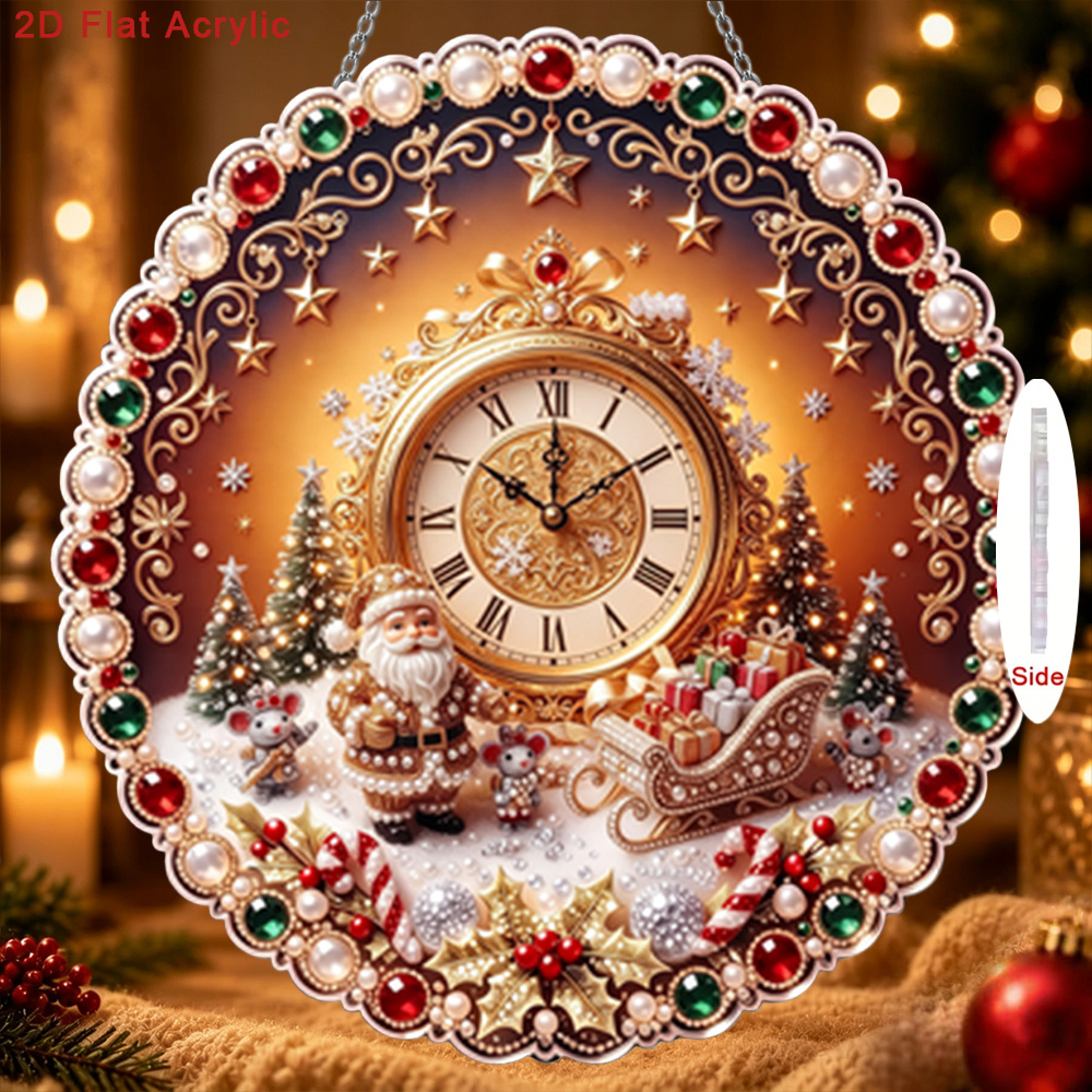 TEMU 2d Flat, Full Diy Christmas Pearl & Rhinestone Pendant Kit Suitable For Home Wall Decor - Complete Craft Set With Wavy Edge Ring, Gilded Pocket