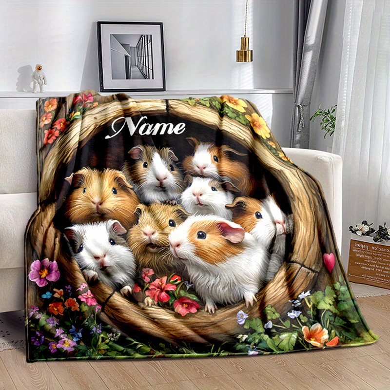 

Custom Name Printed Blanket Cute Guinea Pigs Blanket Soft Warm Blanket For Bed Sofa Bedspread Picnic Blanket Christmas Birthday Gifts