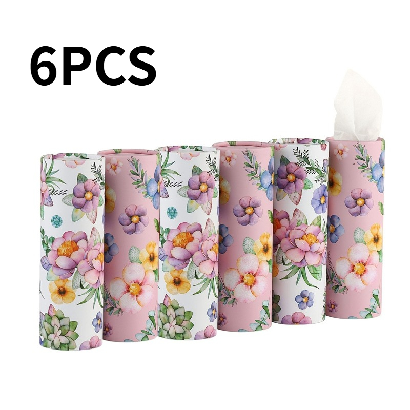 TEMU 6rolls Random Color Flower Tube Car Tissue - Car Tissue Tube, Cylindrical Tissue Tube, Wedding Tissue, Car Seat Cylindrical Paper, Suitable For