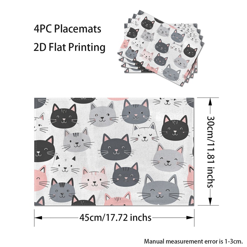 Set van 4 katten placemats met speels kattendesign_voghion.com
