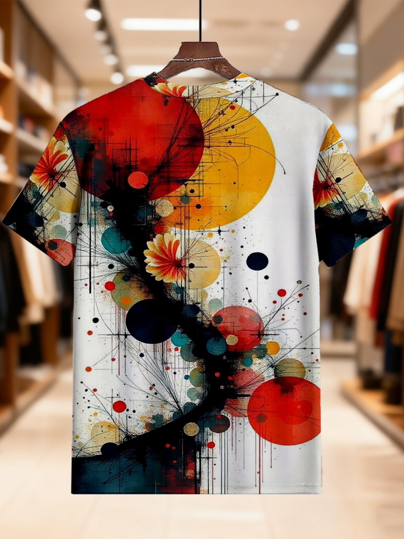 Men's Printed Short-Sleeve T-Shirt- Comfortable Artistic Circular Floral Design, Trendy And Versatile, Suitable for Gyms, Outdoor Activities, Travel Parties And Gatherings, Essential for Sports Enthusiasts, Thoughtful Gift for Family And Boyfriend