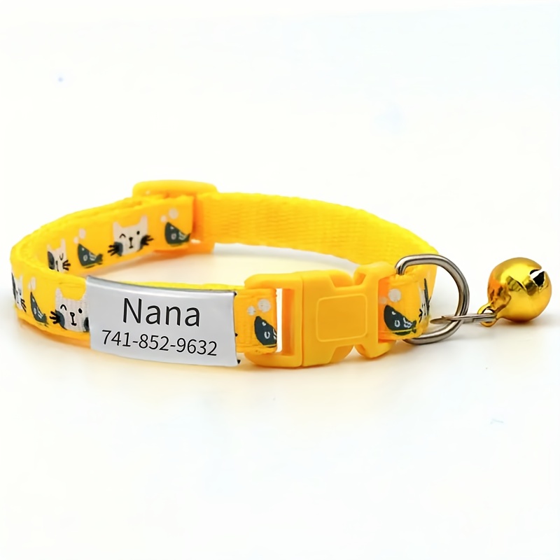 TEMU 1pc Customizable Cat Collar Puppy Collar, Engraved With Name And Cat Pattern - Soft And Comfortable, Adjustable, With Multiple Vibrant Colors