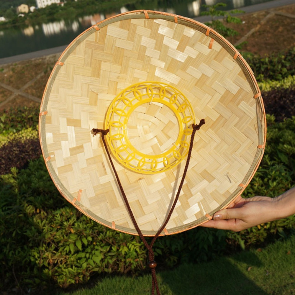 Bamboo Straw Hat, Bamboo Chinese Labor Hat with Elastic Drawstring Closure (Oriental Asian Style Hat/Japanese Straw Hat/Vietnamese  ), Adult Size, Beige, Suitable for Travel,  , and Sun Protection, Traditional Design| Durable Bamboo Hat, Without Battery