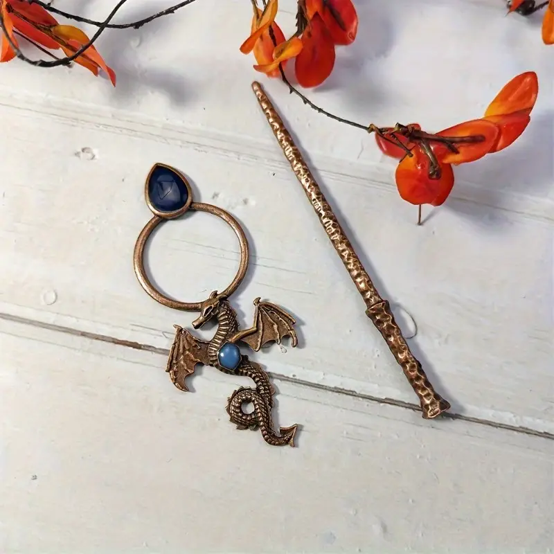 bohemian dragon hairpin ancient flying dragon   with dark blue inlay metallic accents updo bun ponytail clip for costume parties fantasy events casual attire gothic jewelry gift for women dragon decor costume party accessory intricate   Product details 4