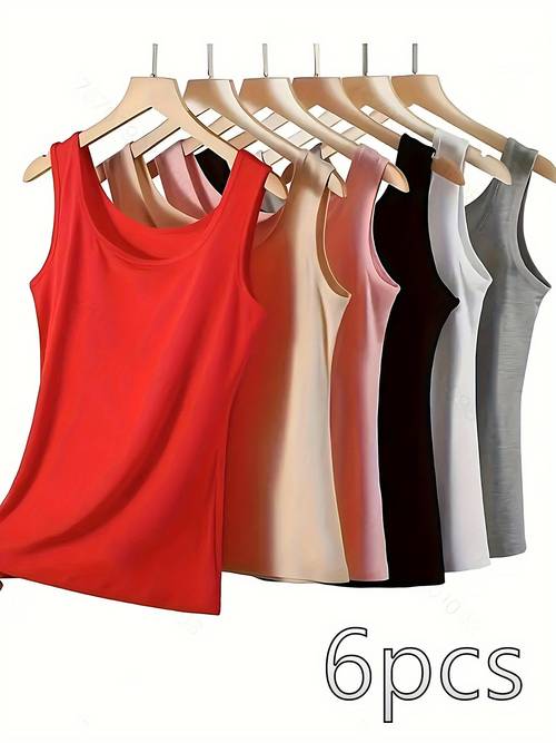 6pcs womens basic sleeveless tank versatile breathable comfortable basic ribbed texture no padding fitted design ideal for everyday tank ribbed texture breathable fabric