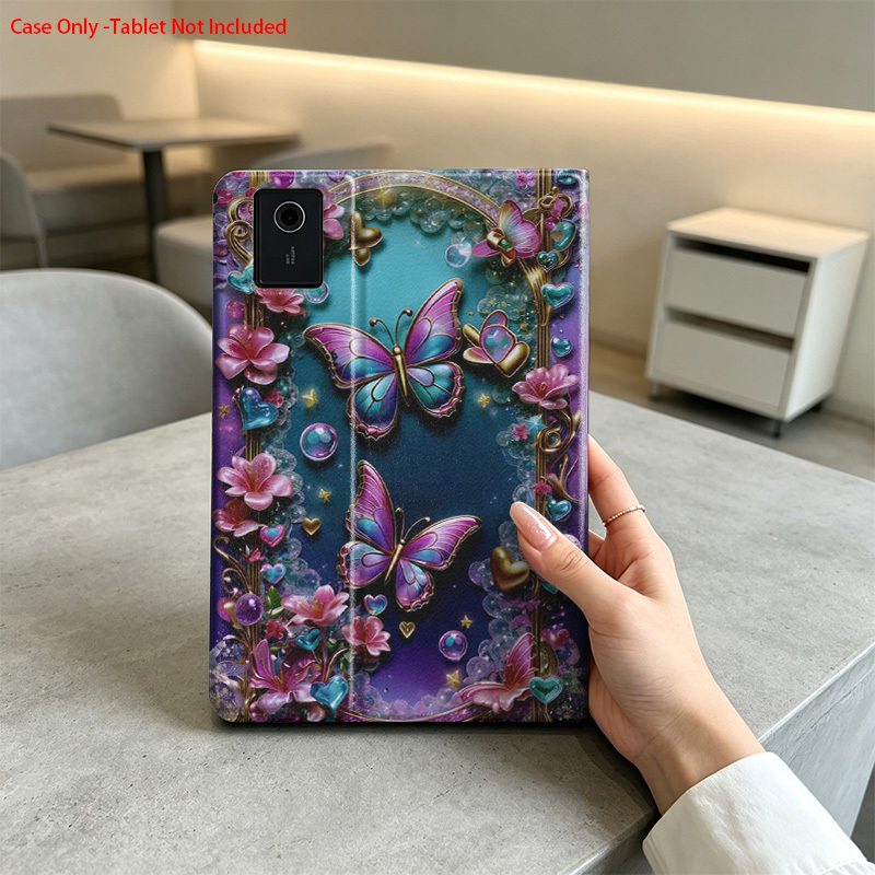 품목 사진 태블릿 커버 케이스: 2d 평면 나비꽃 패턴 태블릿 케이스, for    (2025/ ) 8.8인치 idea tab p11 pro(gen 2) 11.2/11.5인치 p11/k11 plus tab 2025 10.1인치 m10 plus(3세대), xiaoxin pad plus/pro 10.6/11/11.2/11.5인치용, 자동 깨우기/잠자기, 2d 평면